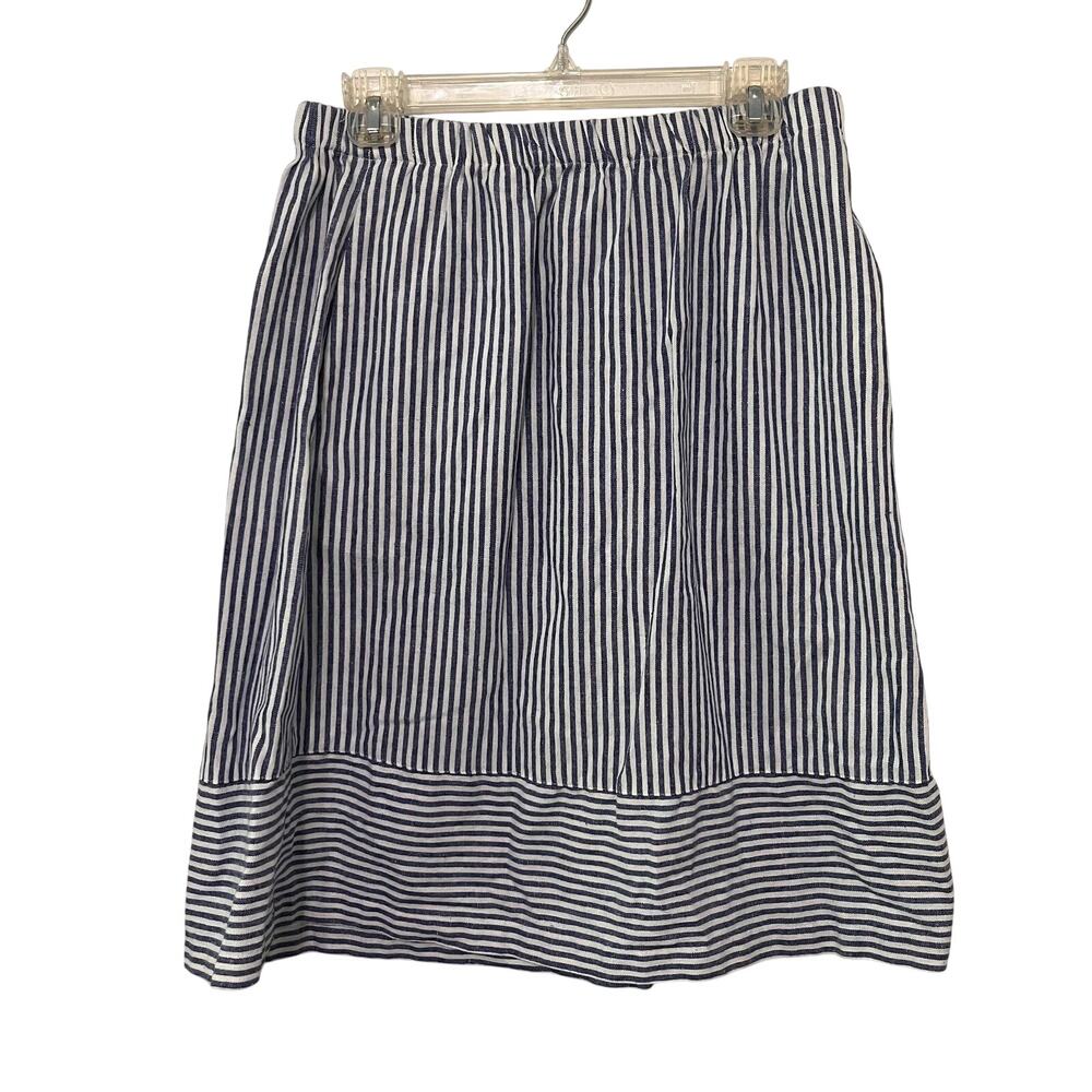 J.Crew Linen Blend Skirt Women Medium Blue White Stripe Coastal Preppy Nautical - Picture 2 of 7